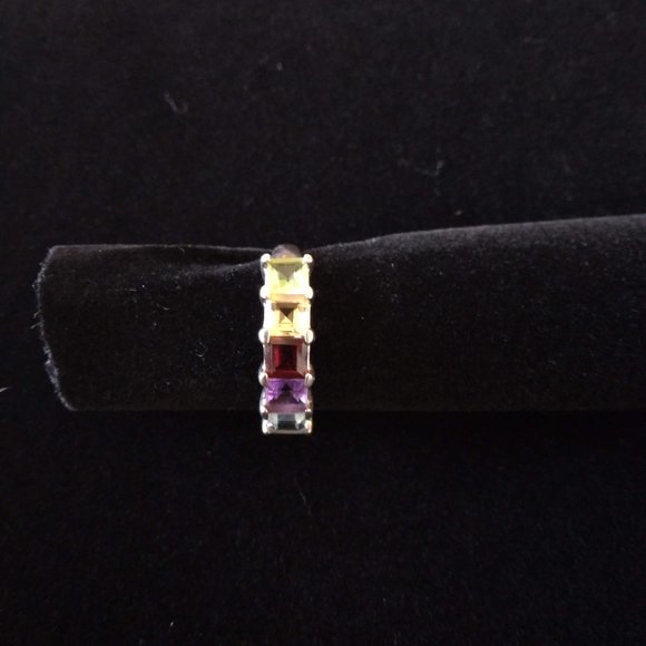 RAINBOW SEMI PRECIOUS 925 SILVER RING WITH HEART MOUNTING DETAIL - Picture 3 of 9